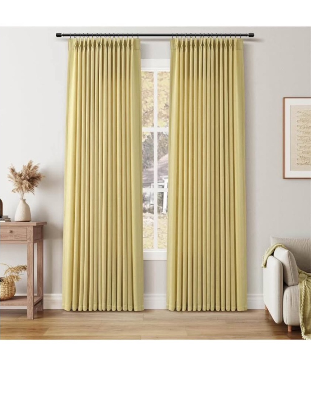 Yellow Linen Pinch Pleated Curtains 84 Inches Long 2 Panels